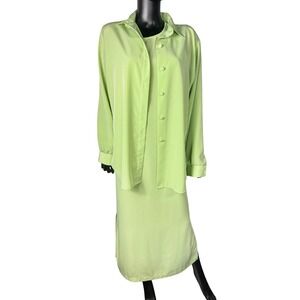 Tropics Kiwi Green Skirt Set Tank Top and Button Front Shirt‎ Dress Large